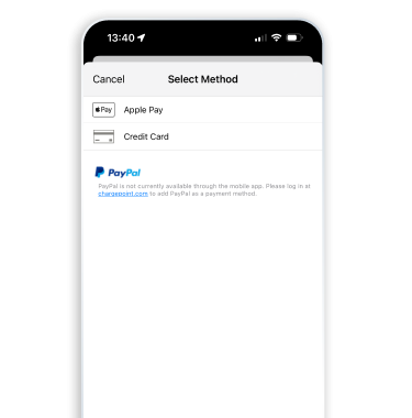ChargePoint app payment methods screen ChargePoint app payment methods screen